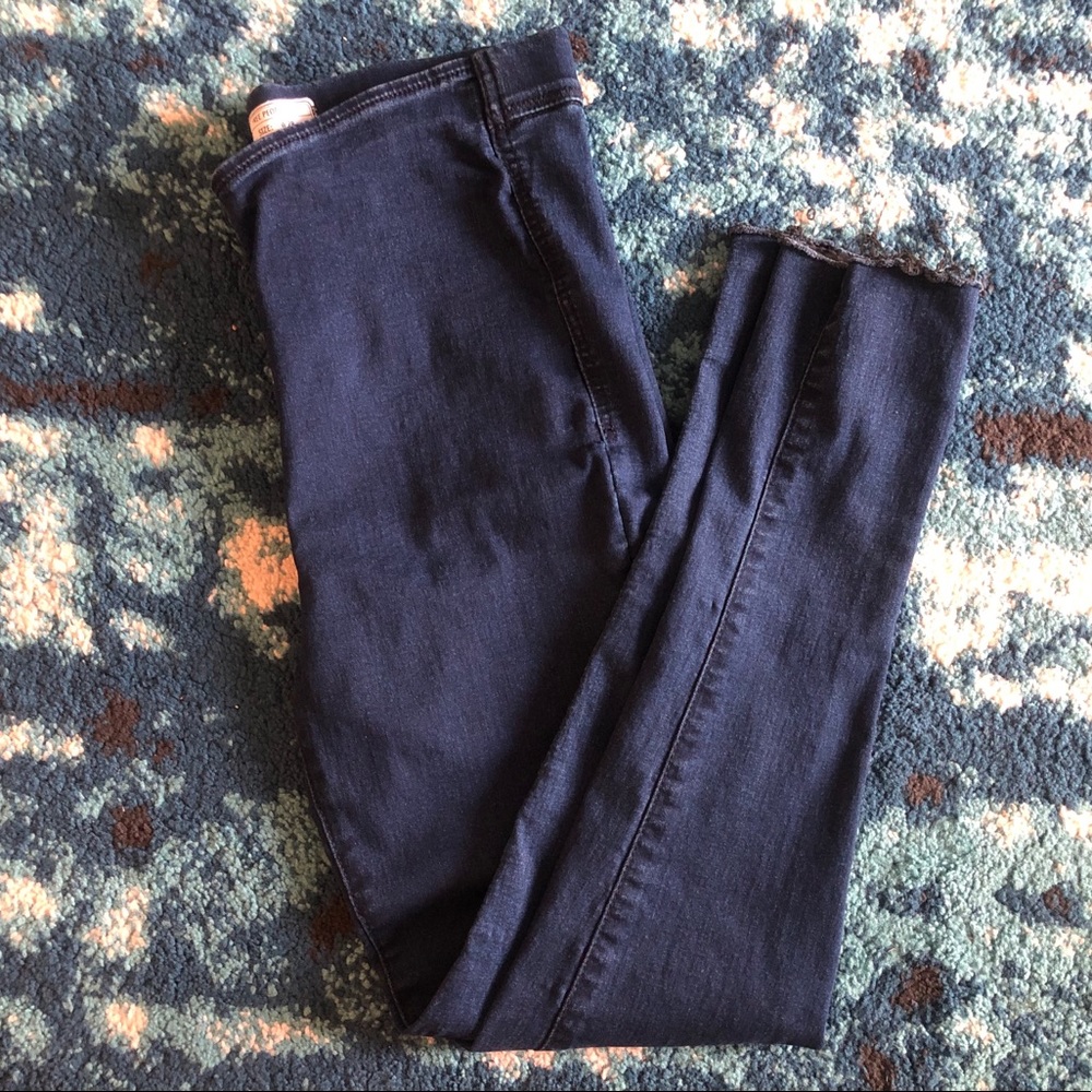 Free People Pull-on Dark Wash Jeans w/ Frayed ends